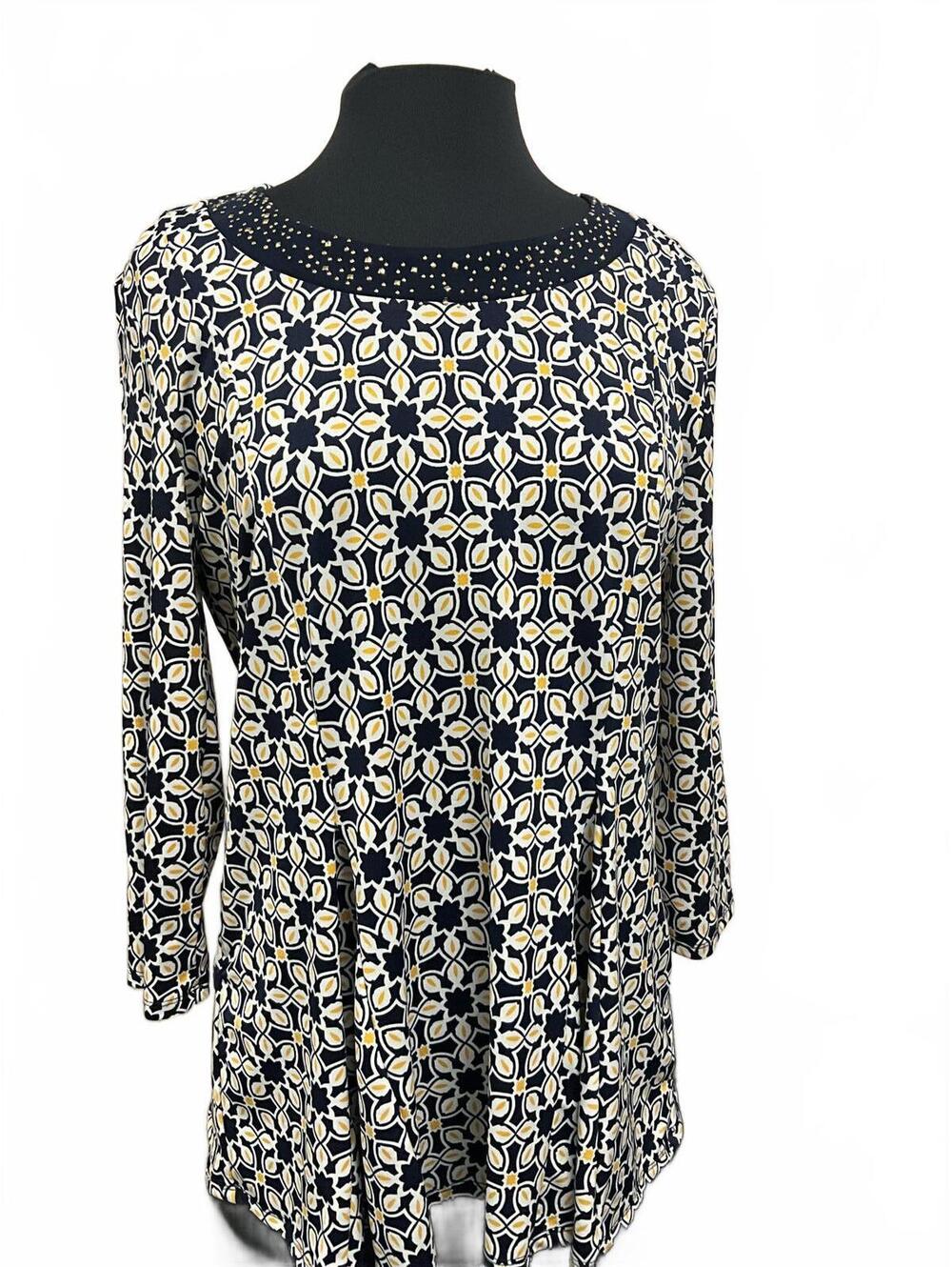 Long Knit Tunic Gold Stud Beading Neckline M